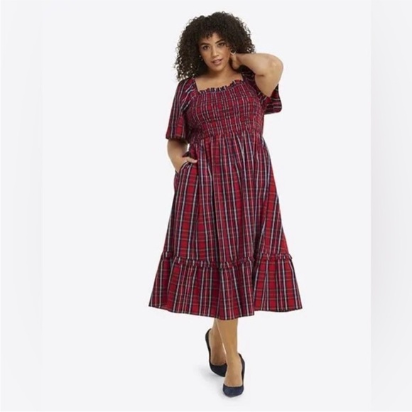 NWOT Draper James Deana Smocked Angie Plaid Cotton Dress Size 2x - Picture 1 of 16